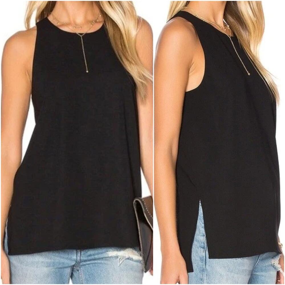 Vince High Neck Bonded Laser Black Tank Side Split Keyhole Back NWT Size Large